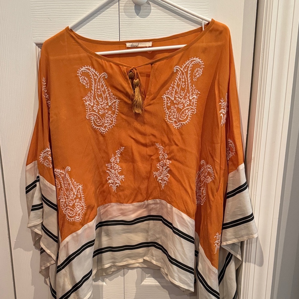 Anthropologie Orange and Cream Tunic with Black Accents